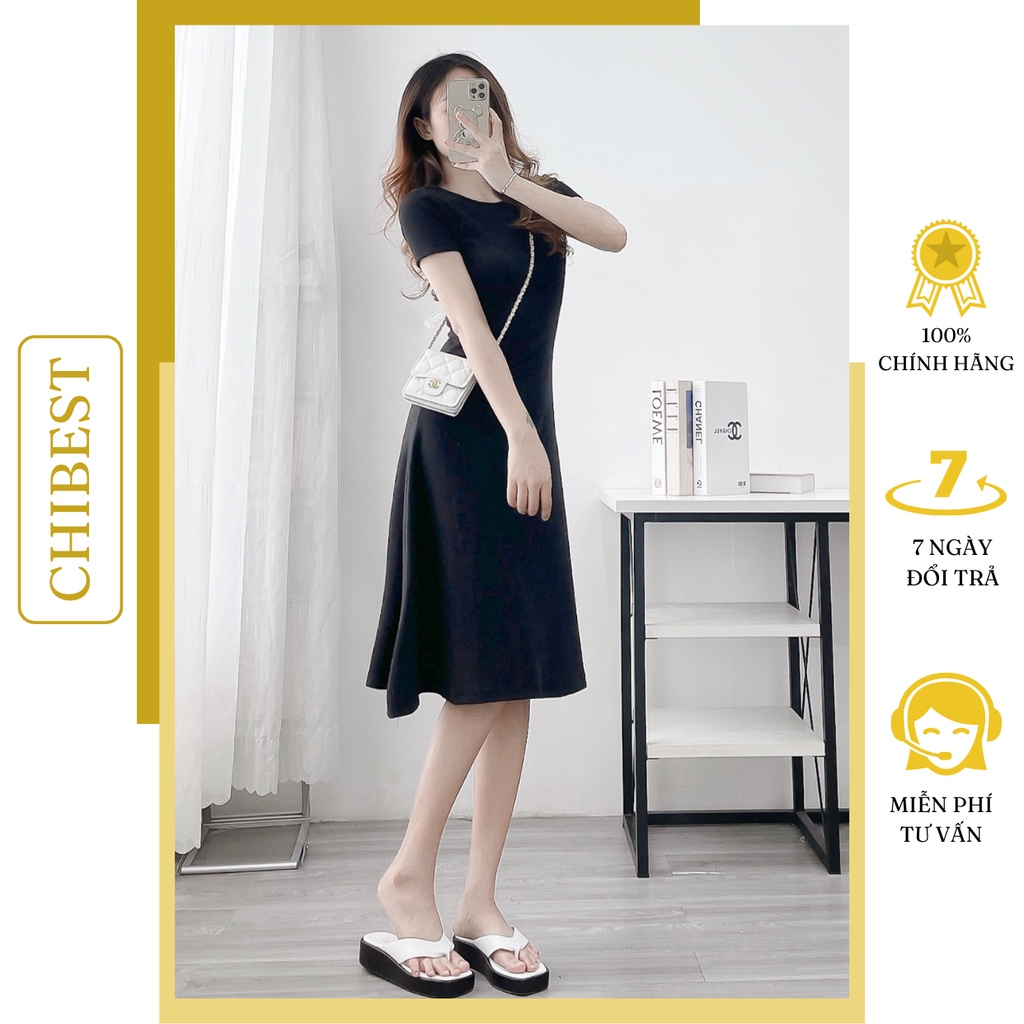Đầm maxi xòe dài thun gân phối nơ lưng trắng LDB73 CHIBEST