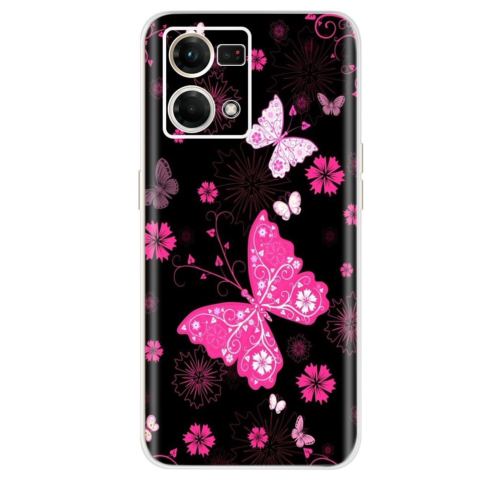 Ốp Điện Thoại TPU Silicon Mềm Vẽ Hình Hoa/Mèo/Bướm Dễ Thương 2022 Cho OPPO Reno7  Reno 7 4G