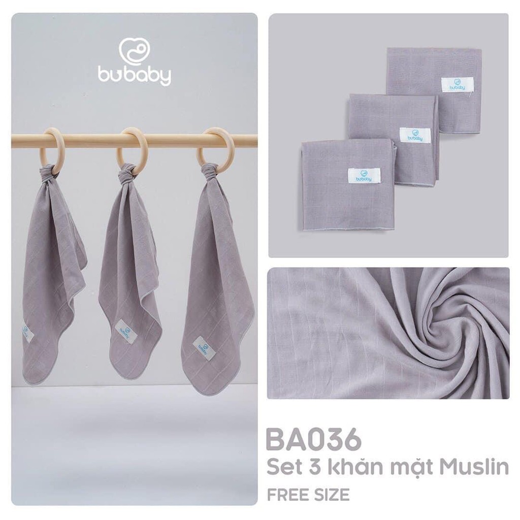 [BU BABY] Set 3 khăn mặt muslin