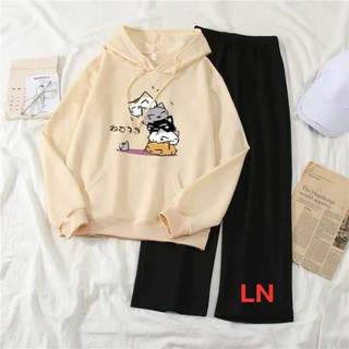 [Sói Xám] [Free ship 50k] ❤️❤️❤️- Sét áo năm chú mèo chồng lên nhau +quần ống rộng LN11 -Vải xịn