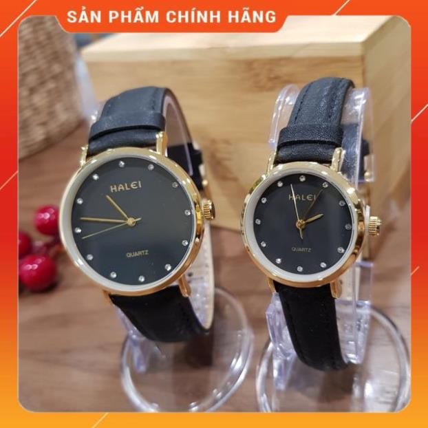 Hot!!! Đồng hồ đôi nam nữ Halei dây da đen mặt ngọc chính hãng Tony Watch 68 giá re