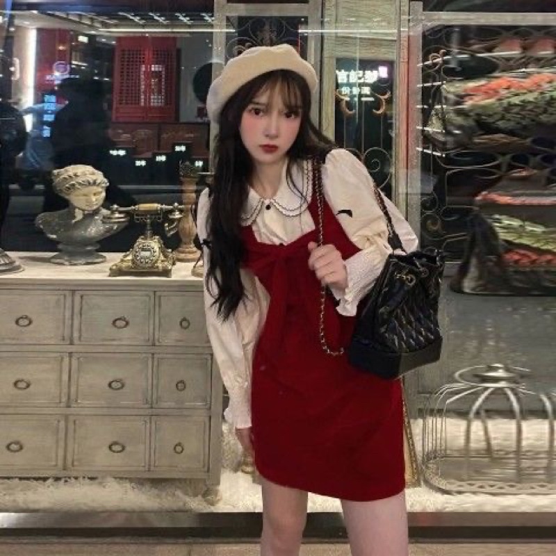 Váy tiểu thư ulzzang - váy tiểu thư đỏ phù hợp mặc tết