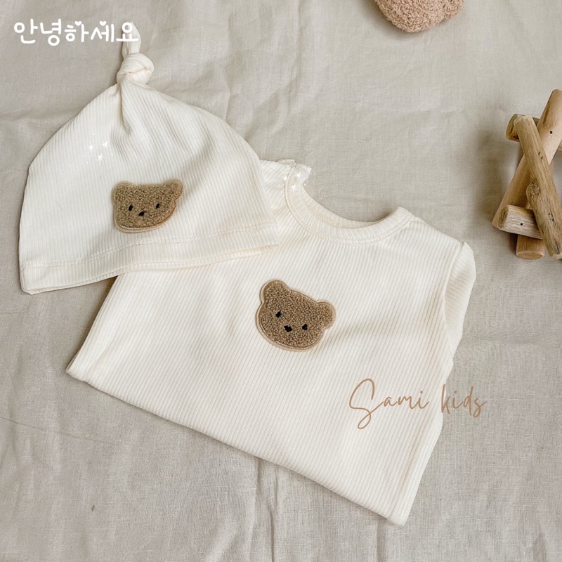 bộ liền thân dài tay kèm mũ cotton gân mềm mỏng thoáng cho bé 5-15kg SAMIKIDS