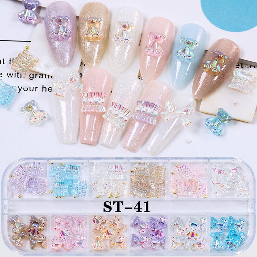 USNOW Phụ Kiện Trang Trí Móng Nghệ Thuật Mùa Hè Hình Nơ Bướm Gấu Váy Lưng Phẳng Hỗn Hợp Phụ Kiện AB