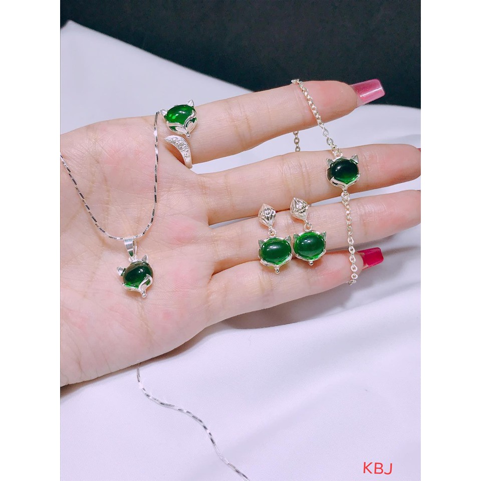 Bộ trang sức mặt hồ ly bằng bạc ta 5 món