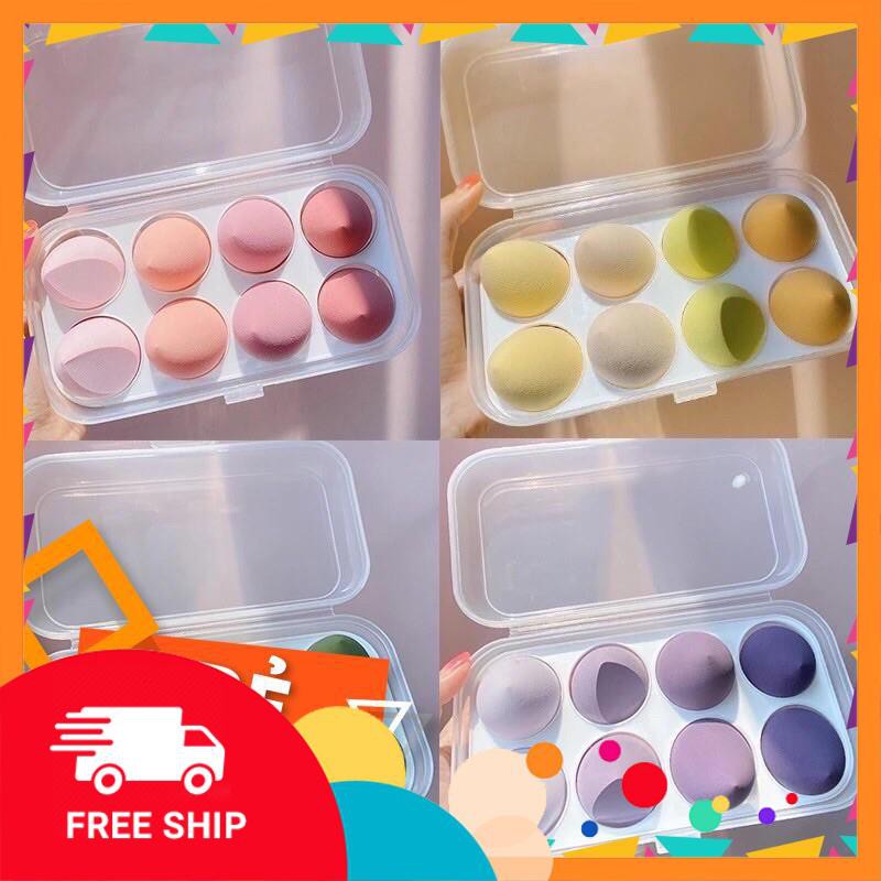 (Hàng mới về) Set hộp 8 và hộp 4 mút trang điểm siêu mềm hình quả trứng có thể dùng khô và ướt🍎🍎