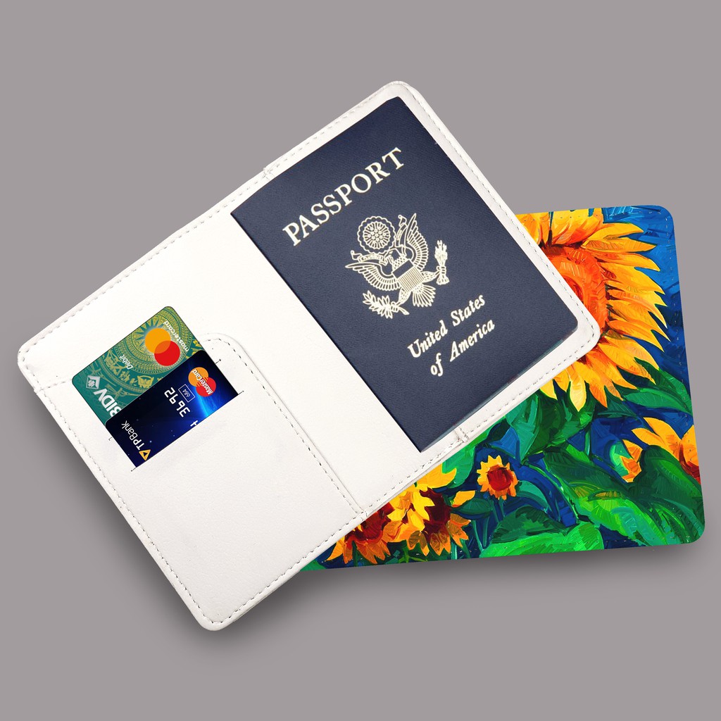 Ví Đựng Hộ Chiếu HOA HƯỚNG DƯƠNG - SUN FLOWER - Bao Da Passport Và Thẻ Phụ Kiện Màu Sắc - Passport Cover Holder - PPT172