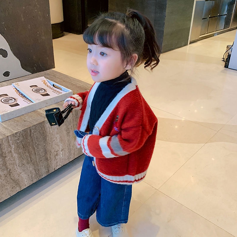 Áo khoác Cardigan cổ chữ V xinh xắn thời trang cho bé gái