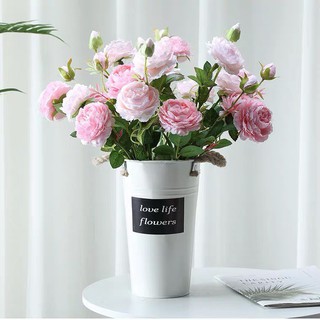Hoa hồng mẫu đơn cao cấp cành lớn 2 bông 1 nụ - Hoa giả lụa trang trí nhà cửa