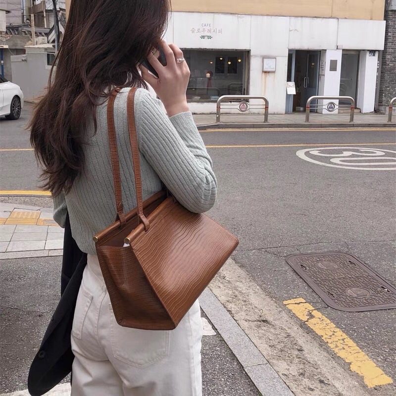 Túi xách công sở cỡ lớn RYO phong cách Hàn Quốc, thanh lịch, sang trọng chất liệu PU
