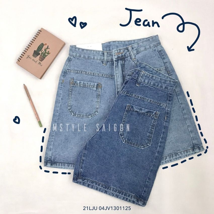 Quần jean ngố lửng nữ 1 túi trước VM STYLE trơn lưng cao form ống rộng (không co giãn) ulzzang 22LJU02JV2301KG