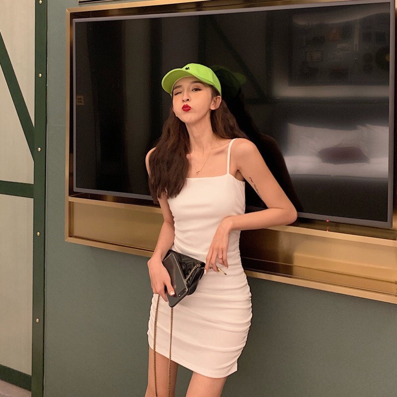 Đầm body nữ nhún hai dây, Váy body ngắn hai dây tôn dáng SUNA FASHION DN01