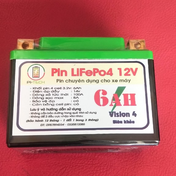 ẮC QUY XE MÁY V4 - Pin Lithium PI-TECH  (Khởi động xe máy-Bền gấp 4 lần ắc quy chì-Siêu nhẹ 0,65kg)