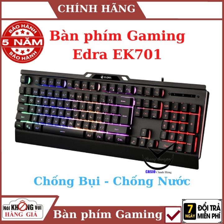 Bàn phím Gaming Edra EK701 , chống nước , chống bụi ,  2 màu đen - bạc , bàn phím giả cơ ,  bảo hành chính hãng 5 năm