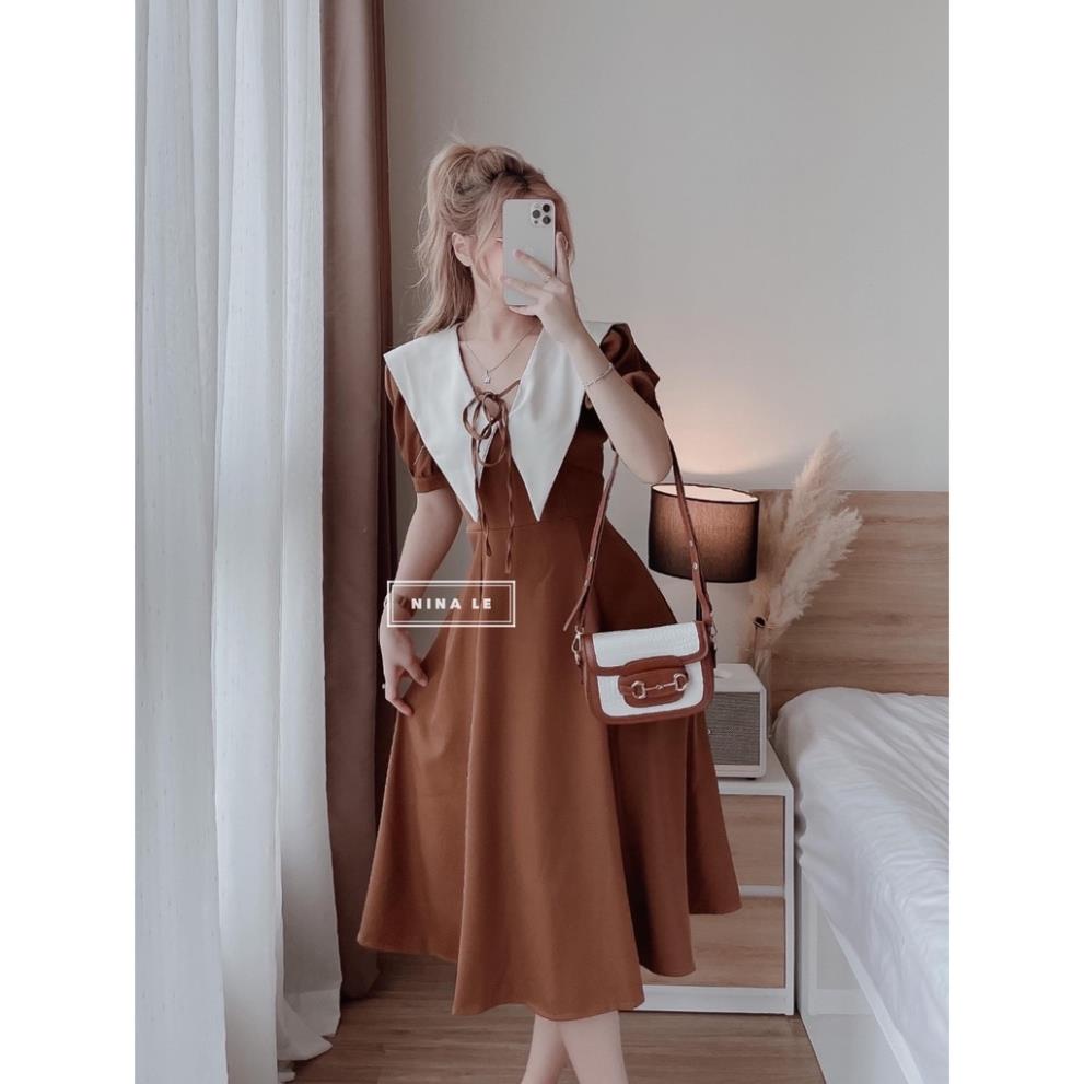 Đầm Xoè Nữ Tiểu Thư Cột Nơ Tay Phồng Đi Chơi Du Lịch