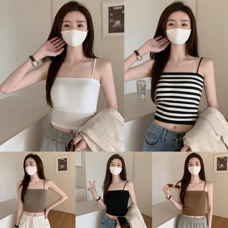 Áo Lửng Hai Dây Có Mút Đệm Ngực Phong Cách Hàn Quốc Quyến Rũ Dành Cho Nữ