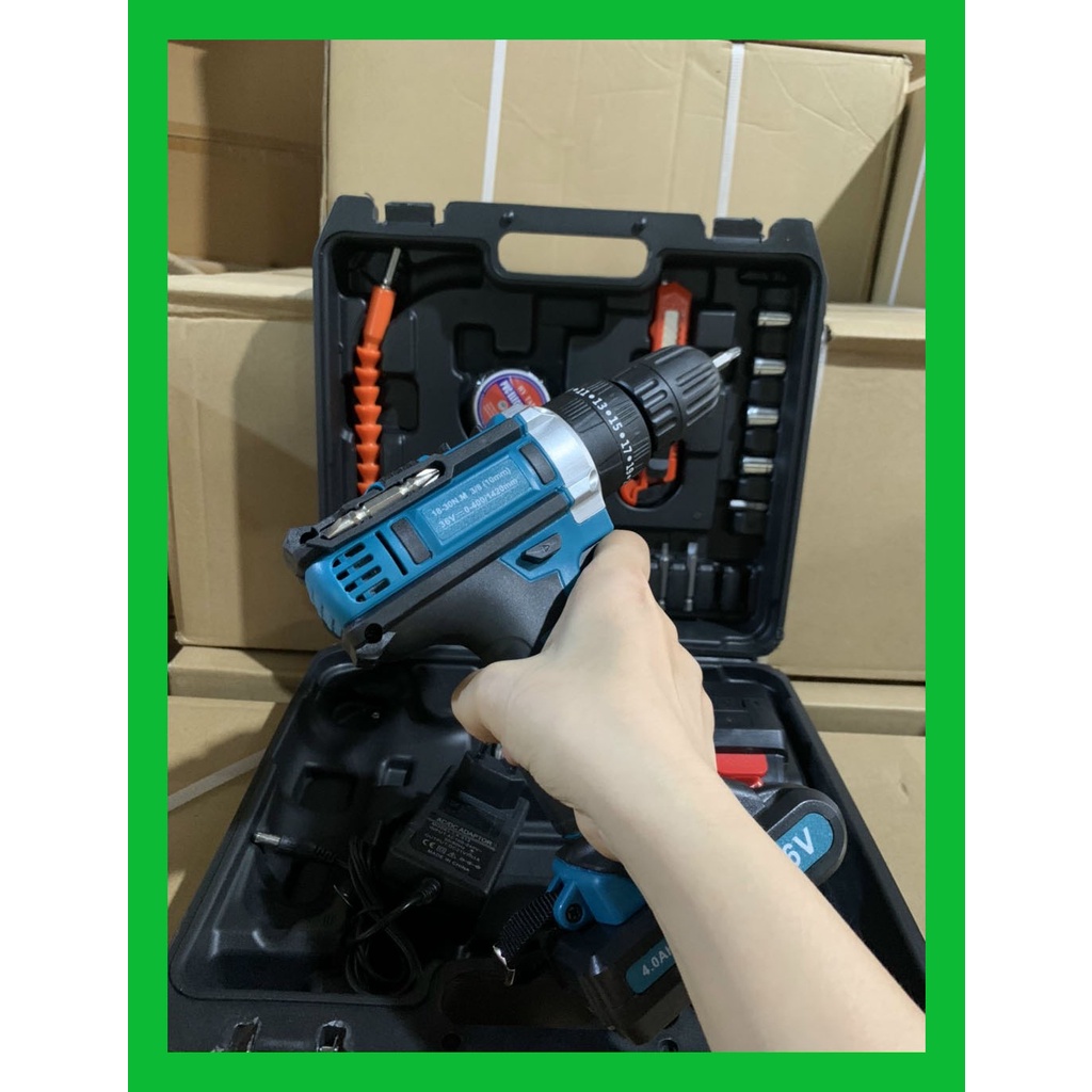 Máy khoan pin 36V Makita 3 chức năng có búa - Tặng kèm 24 chi tiết gồm các mũi khoan bảo hành 1 năm