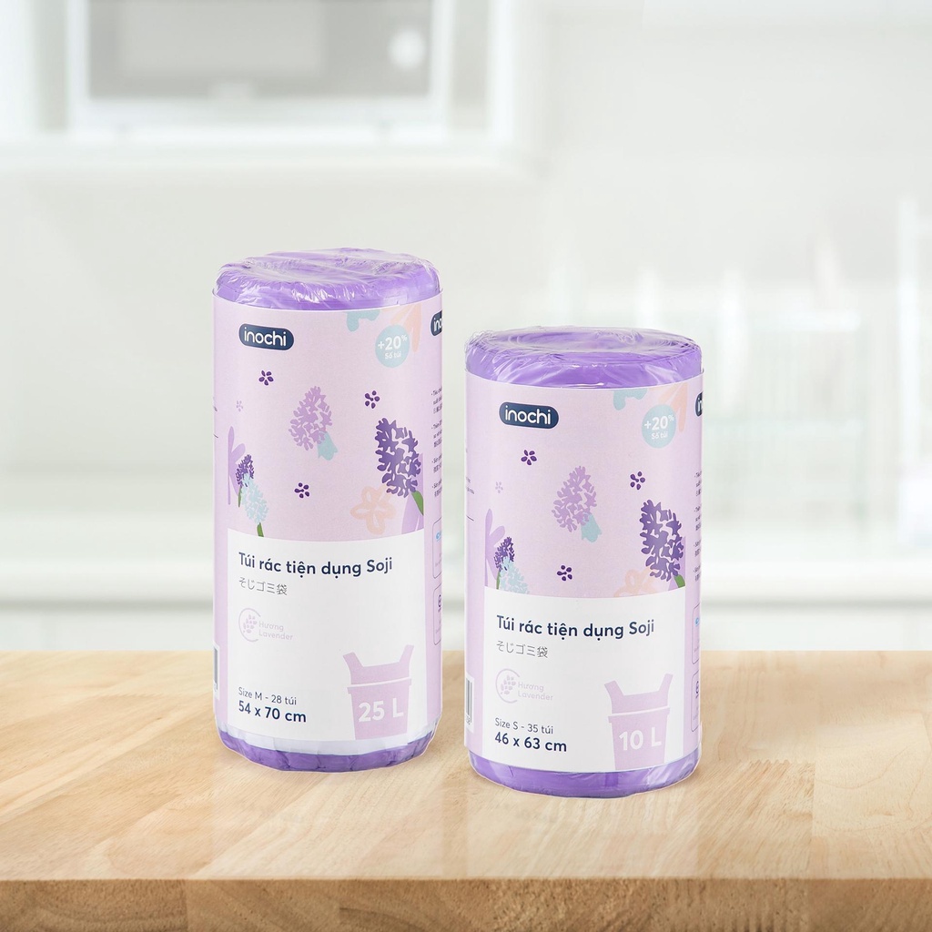 Túi đựng rác hương Lavender tự phân hủy sinh học, có quai Inochi Soji Nhật Bản, bao bịch, nilong đựng rác Vạn Phúc