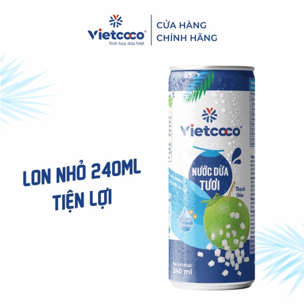 Nước Dừa Vietcoco -  240ml/Lon (Có Thạch Dừa  Dai Dai - Dòn Dòn ngon tuyệt) HÀNG VIỆT NAM CLC