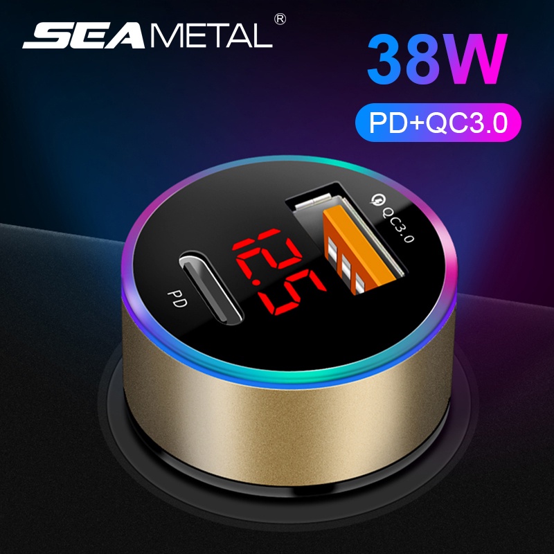 Bộ sạc nhanh ô tô SEAMETAL 2 cổng USB PD QC3.0 QC3.0 12V 24V 38W có đèn LED
