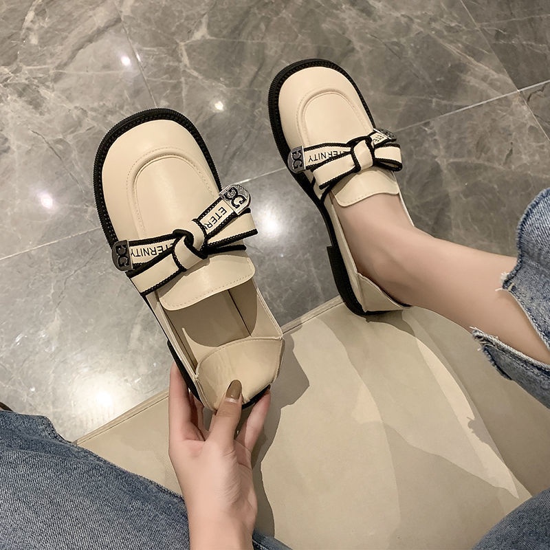 Giày búp bê da mềm mũi tròn thời trang mùa hè 2021 cho nữ