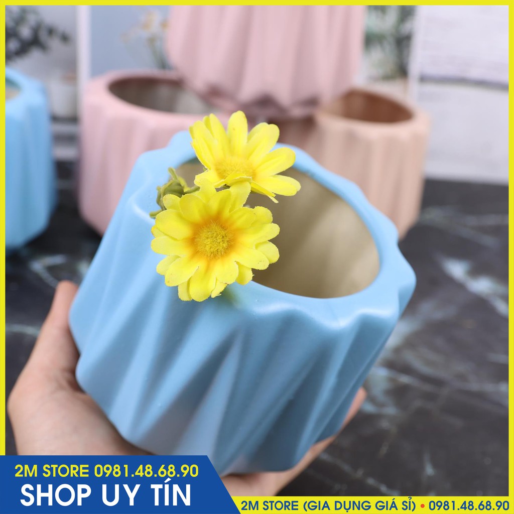 Chậu Sứ Bát Tràng Trồng Cây Cảnh, Sen Đá, Xương Rồng Kiểu Chậu Múi Loe Đáy Cao 10cm