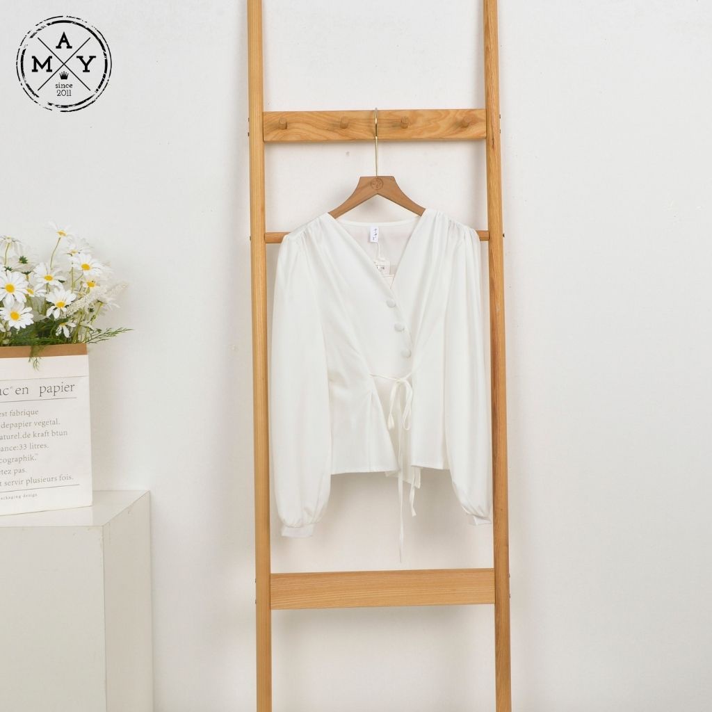 Áo Sơ Mi Cúc Lệch MAY.SINCE2011 Thiết Kế Dáng Suông Vạt Áo Lệch Xinh Xắn Chất Lụa Mềm Mại Thoáng Mát MAN05-0495