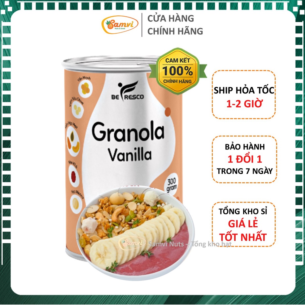 Ngũ Cốc Sữa chua Ăn kiêng, Không Đường Granola Vị Vanilla 300gr – Mix siêu hạt, sữa chua, trái cây thơm ngon, giòn tan