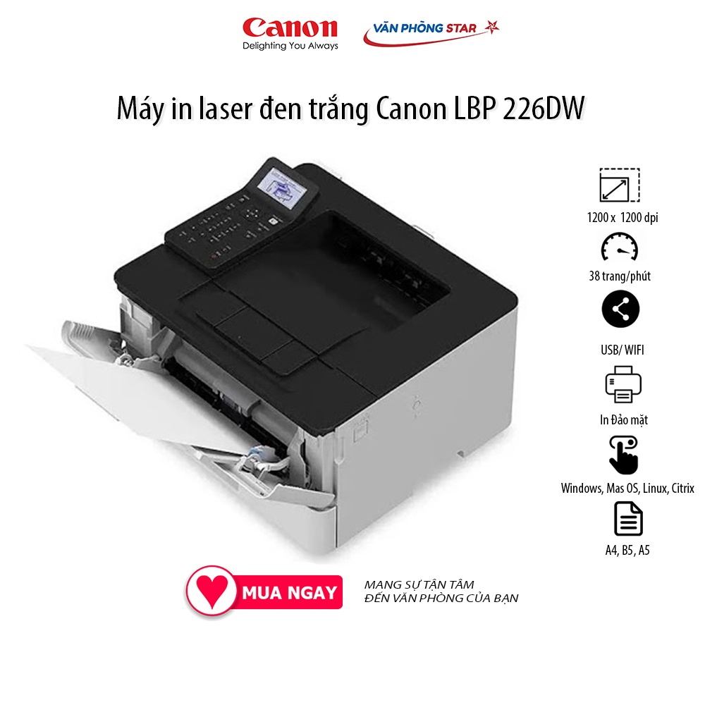 Máy in laser đen trắng Canon LBP 226DW mới 100% tốc độ 38 trang/phút độ phân giải 1200 x 1200 tại Vanphongstar chính hãn