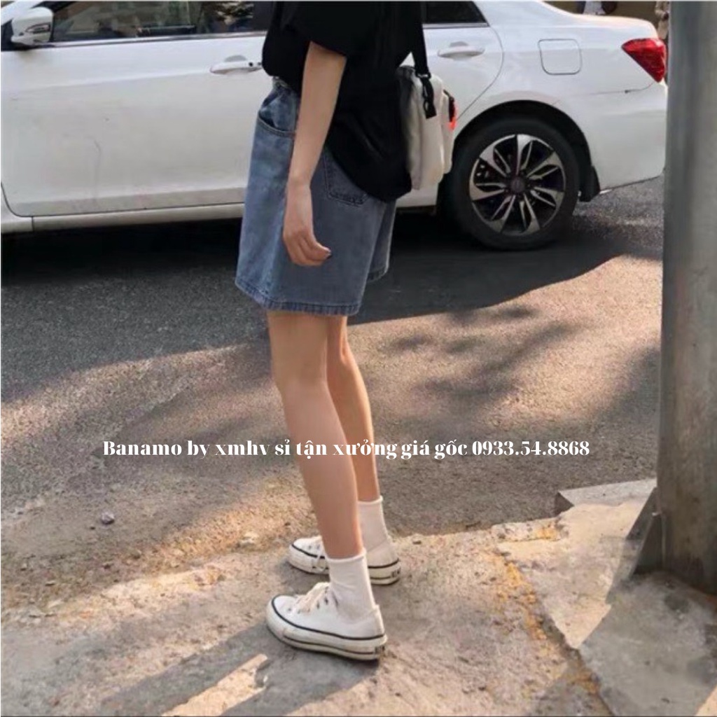 Quần short jean nữ 2 cúc eo, lưng cao siêu đẹp thời trang Banamo fashion  jean nữ 2 cúc eo 662