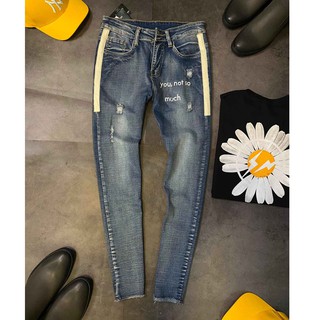 Quần jean nam màu đen rách gối vá cao cấp co dãn mạnh ms22 .