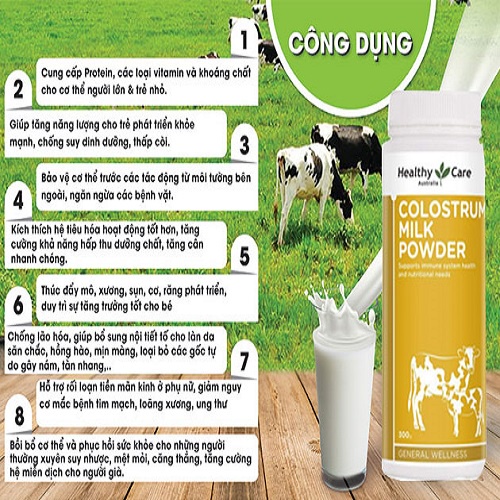 Sữa bò non Healthy Care Colostrum Milk Powder Úc - Bổ sung dưỡng chất tăng cường hệ miễn dịch, thể lực cho bé (300g bột)