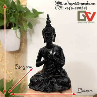 Tượng Đá Phật Thái Thiền Ấn - Tượng trang trí phật thái ngồi thiền thủ ấn - Cao 13cm - Màu Đen