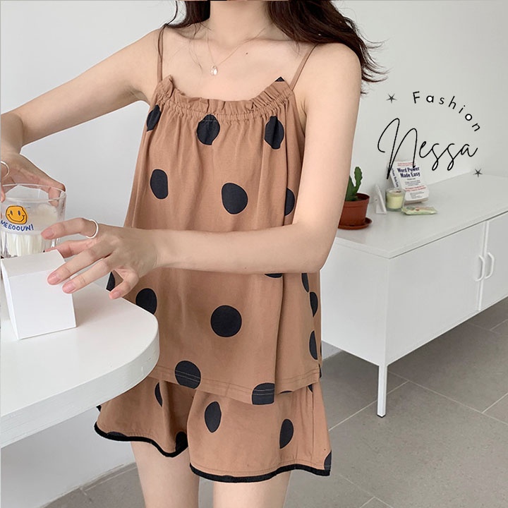 XẢ KHO 50K Bộ Đồ Ngủ Nữ Hai Dây Quần Áo Mặc Ở Nhà Vải Co Giãn Cộc Tay Đùi Ngắn Mùa Hè Xuân Dáng Hàn Quốc Sexy