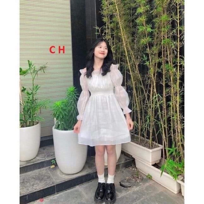 Váy Trễ Vai Bánh Bèo Voan Tơ 2 lớp🎀 Đầm Dự Tiệc rớt Vai Màu Trắng🎀Áo lệch vai dài tay tiểu thư 2 lớp vintage Ullzang | BigBuy360 - bigbuy360.vn