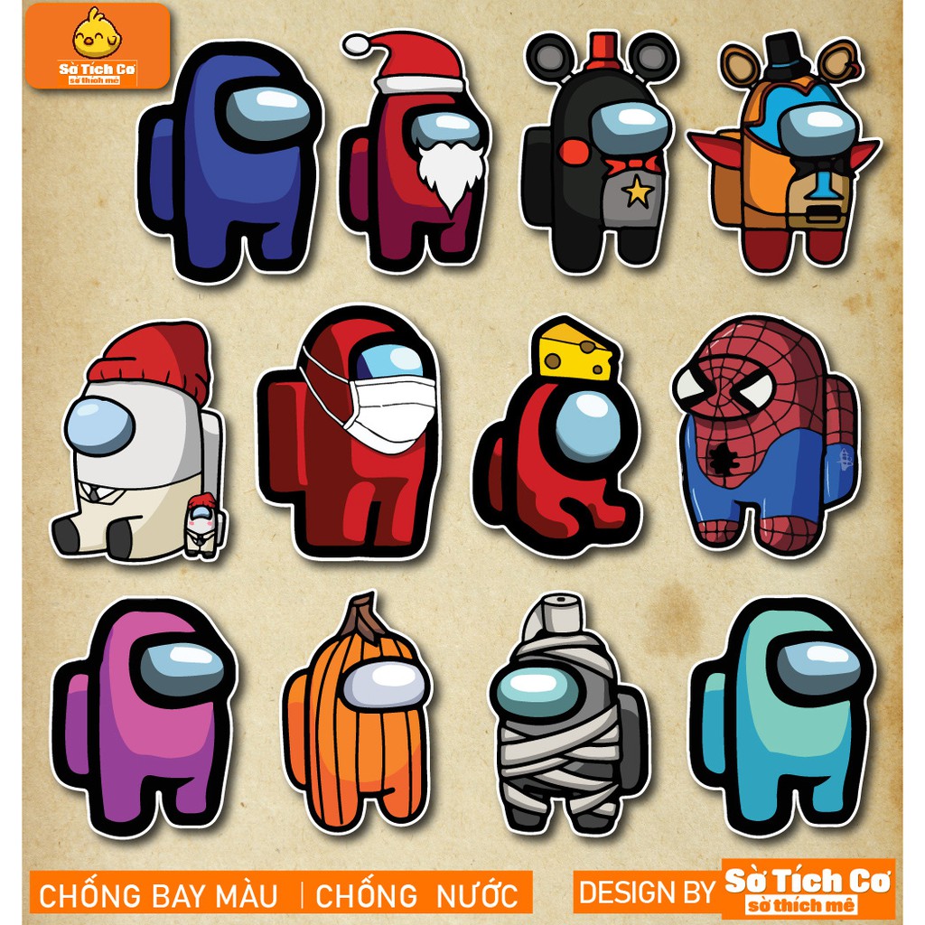 Among Us dán điện thoại, laptop, mũ bảo hiểm, guitar, vali MSP: A12