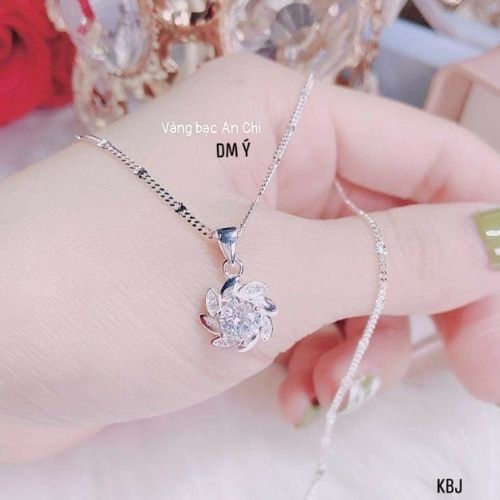 Dây chuyền nữ mặt hoa đá chuẩn bạc ta sáng đẹp, Anchi jewelry