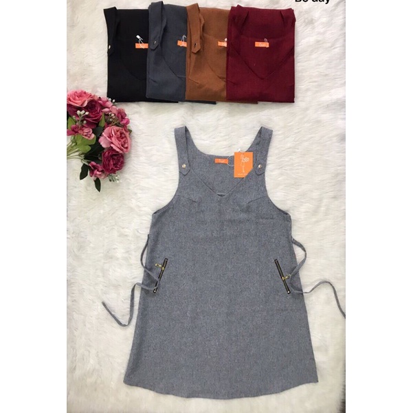 [HANNA] Đầm bầu yếm đen công sở dáng suông có size 75kg chất vải cao cấp thoáng mát kết hợp với áo thun hoặc áo công sở