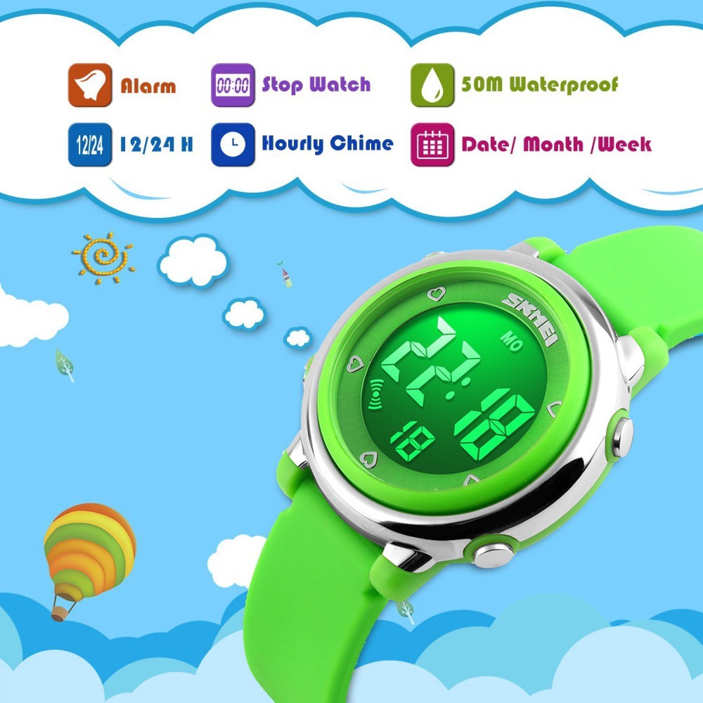 Đồng hồ đeo tay kỹ thuật số SKMEI 1100 chống thấm nước hiển thị lịch hỗ trợ báo thức cho trẻ