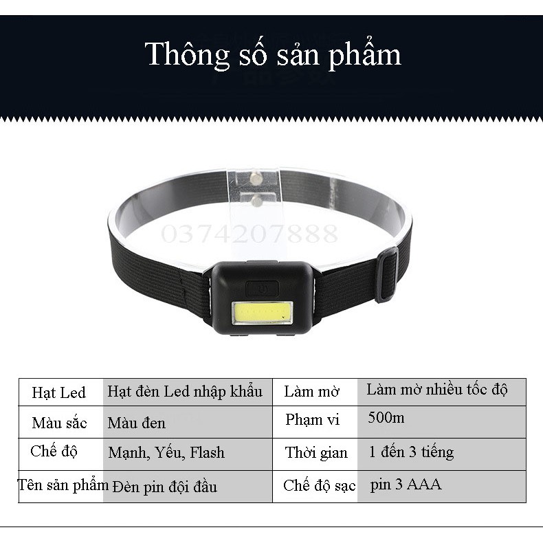 Đèn Pin Siêu Sáng, Đèn pin LED đội đầu 3 chế độ chống nước tiện dụng EX