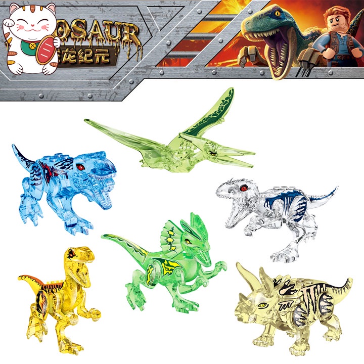 Bộ 6 Khủng Long Trong Suốt Dinosaur Đồ Chơi Ghép Hình Lắp Ghép Thông Minh Lego YG MOC DIY