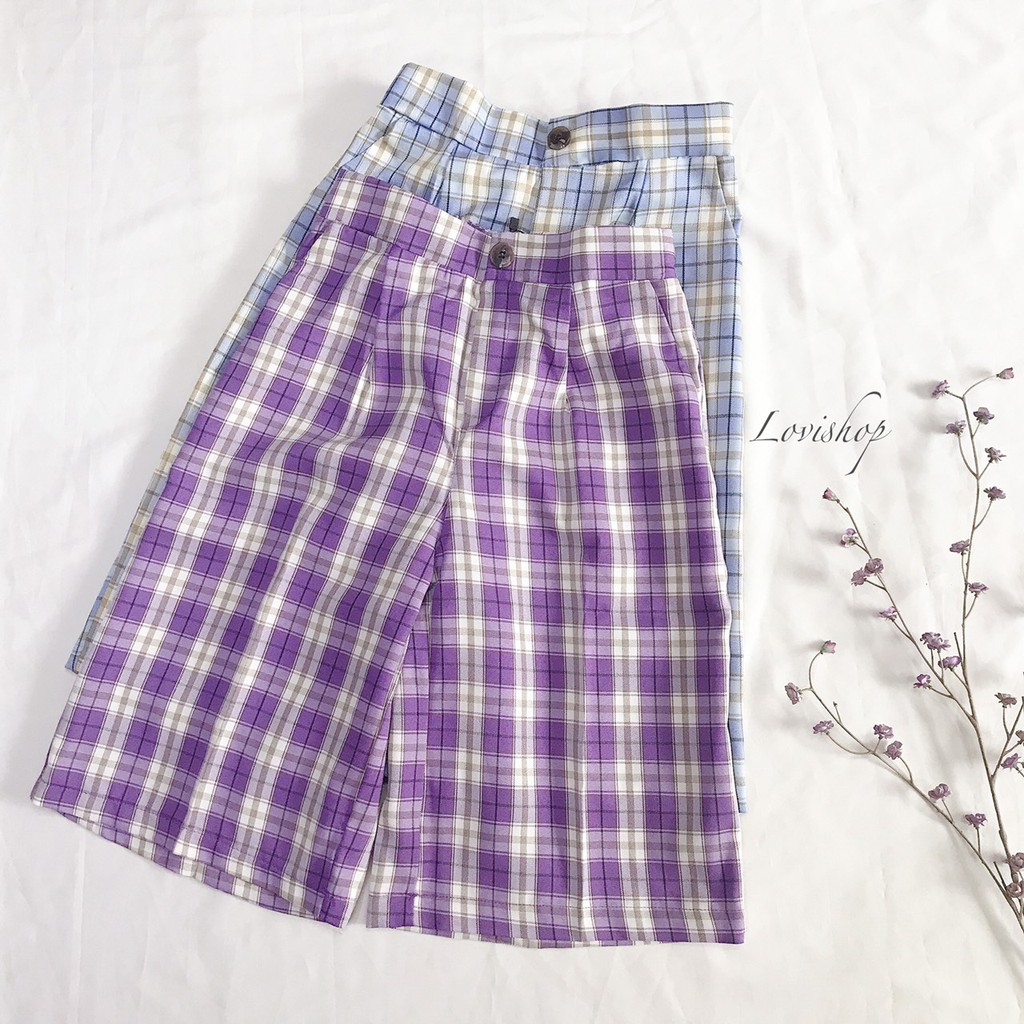 Quần caro dáng lửng qua gối Lovi