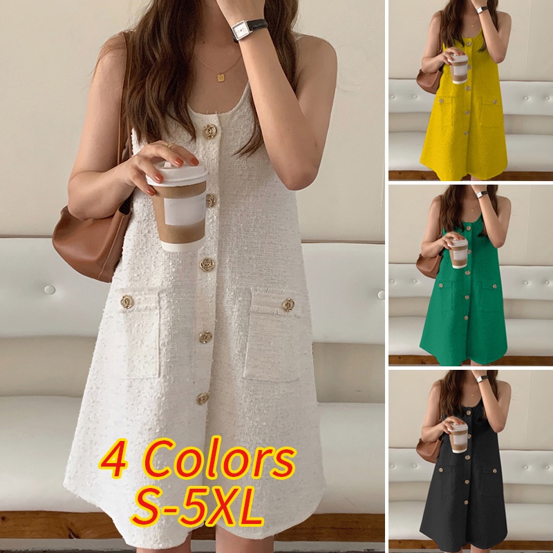 Đầm midi VONDA cài nút màu trơn phong cách Hàn Quốc thời trang cho nữ