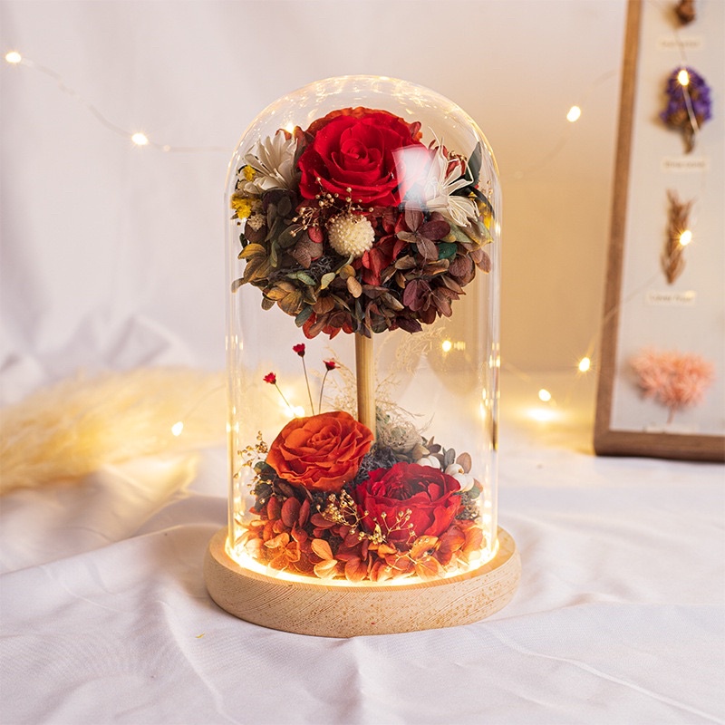 [ Sẵn màu hồng ]  Quà tặng sinh nhật - Trụ thuỷ tinh hoa hồng vĩnh cửu