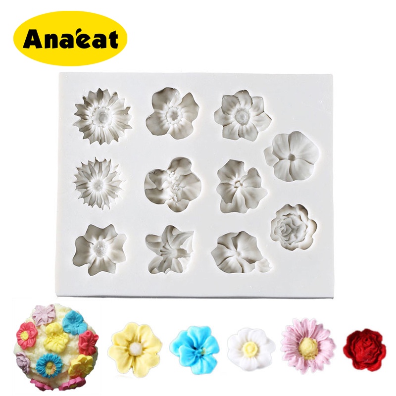Khuôn Silicon ANAEAT Làm Bánh Sô Cô La Trang Trí DIY Tạo Hình Hoa Lá