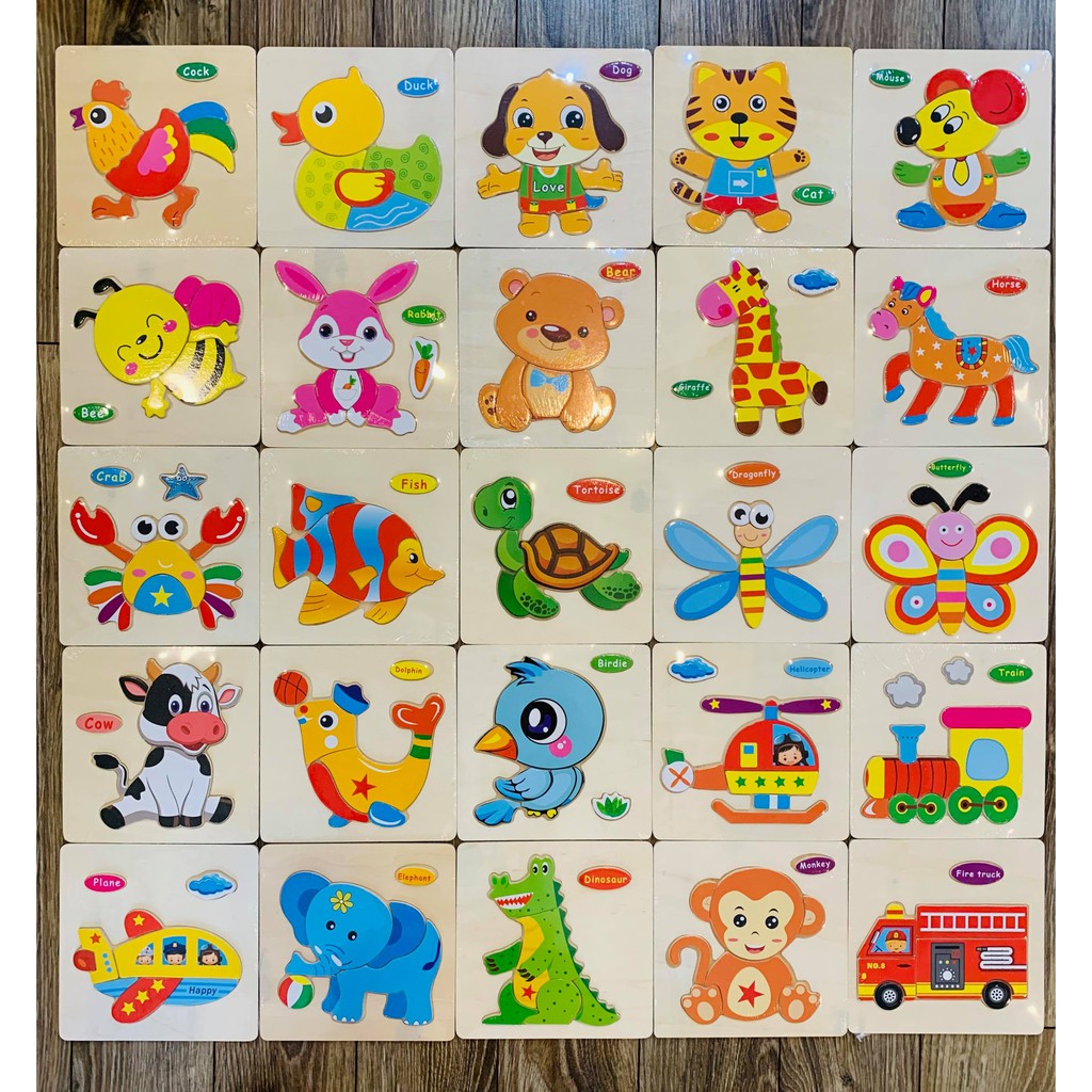 Bộ 10 tranh ghép gỗ hình con vật cho bé