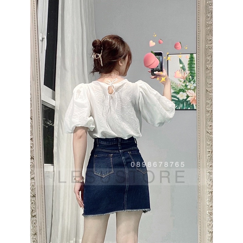 ẢNH TỰ CHỤP CHân váy jeans trơn lai tua lưng cao | BigBuy360 - bigbuy360.vn