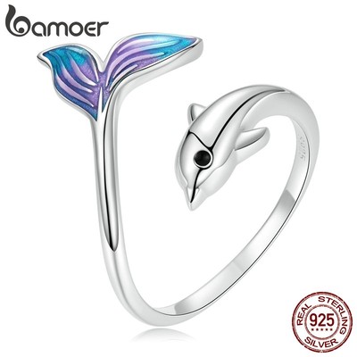 Bamoer Mở Nhẫn Bạc 925 Lá Bạch Quả Trang Sức Cho Nữ Phụ Kiện Thời Trang