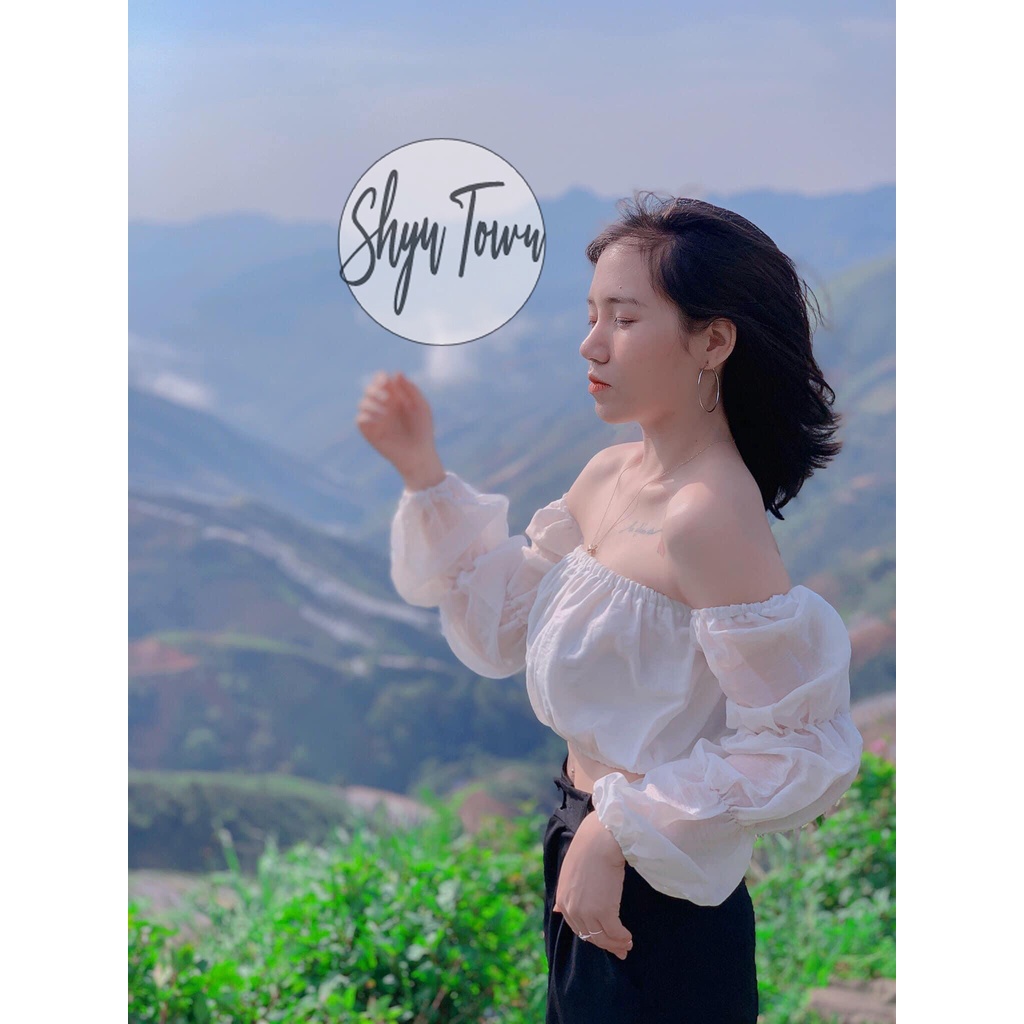 Áo trễ vai croptop tay bồng tiểu thư, Áo hở vai gợi cảm 2 màu trắng/đen - ShynCloseto