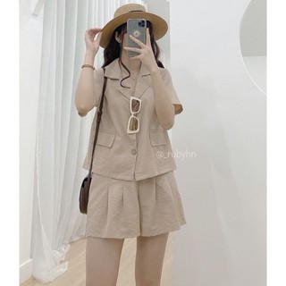 Set nâu cổ vest